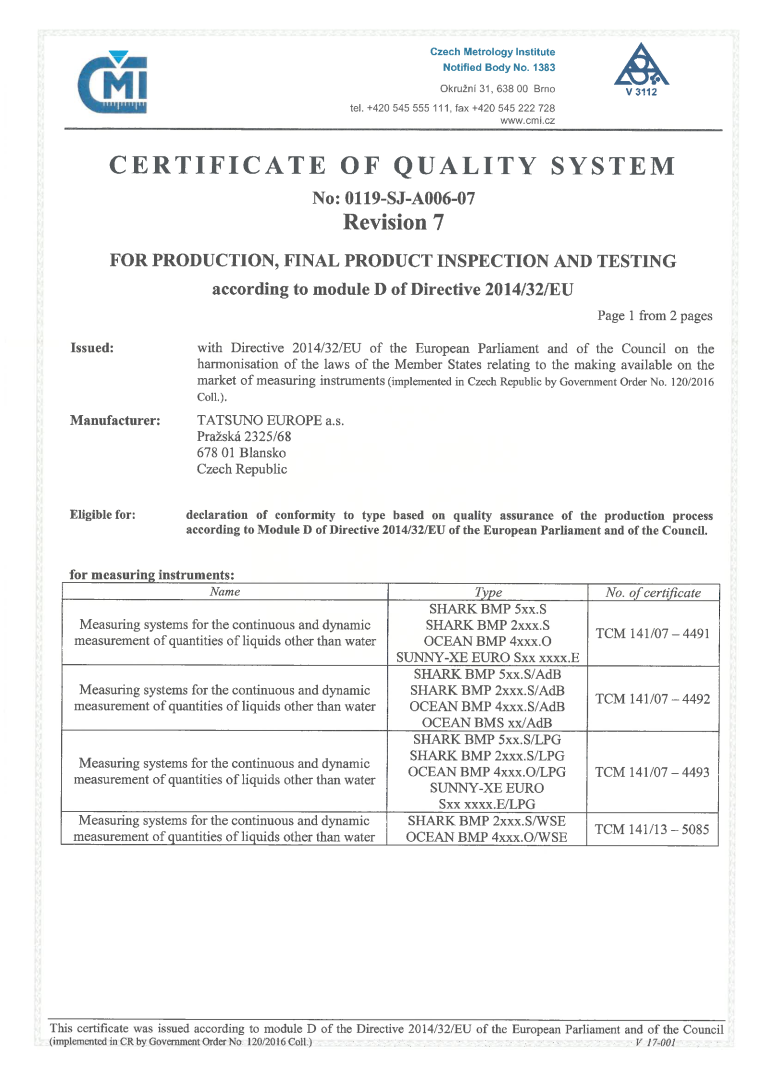 Quality certificates